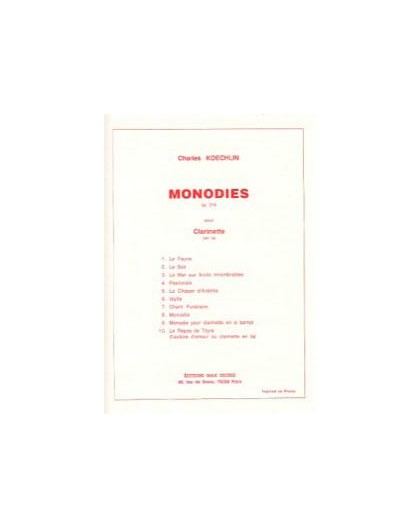 Monodies Op.216 pour Clarinette en La